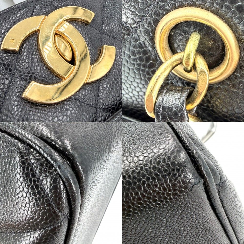 Chanel Big Handbag Quilted CC Logo Chain Tote Shoulder Caviar Leather Black Gold — view 7