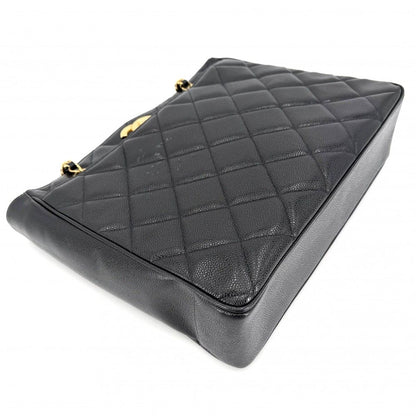 Chanel Big Handbag Quilted CC Logo Chain Tote Shoulder Caviar Leather Black Gold — view 3