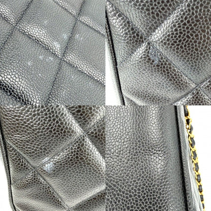 Chanel Big Handbag Quilted CC Logo Chain Tote Shoulder Caviar Leather Black Gold — view 8