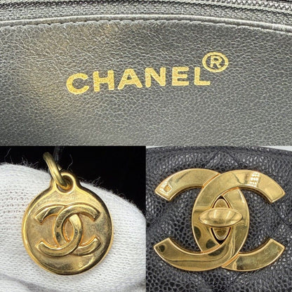 Chanel Big Handbag Quilted CC Logo Chain Tote Shoulder Caviar Leather Black Gold — view 5
