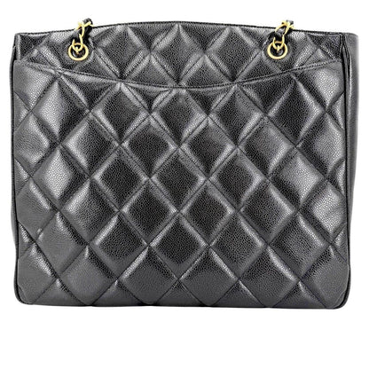 Chanel Big Handbag Quilted CC Logo Chain Tote Shoulder Caviar Leather Black Gold — view 2