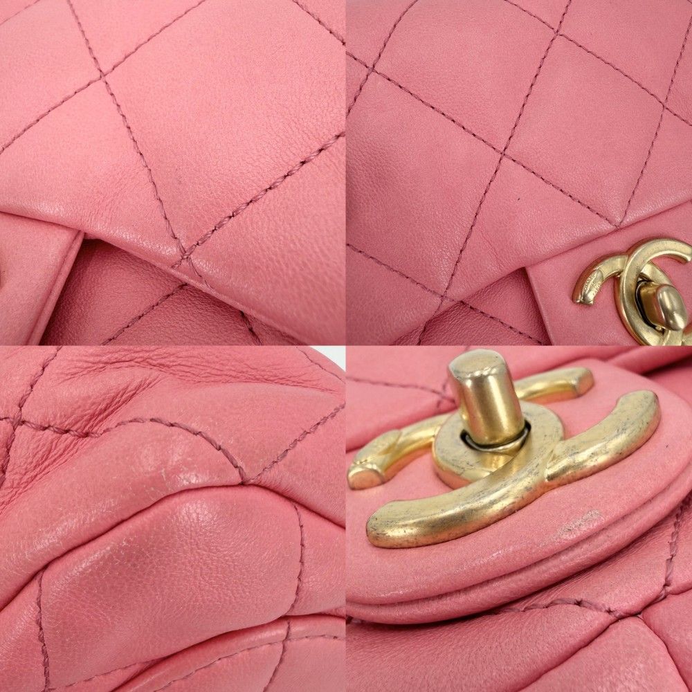Chanel Big Shoulder Bag Mini Quilted Chain Turnlock Mini CC Logo Leather Pink — view 6