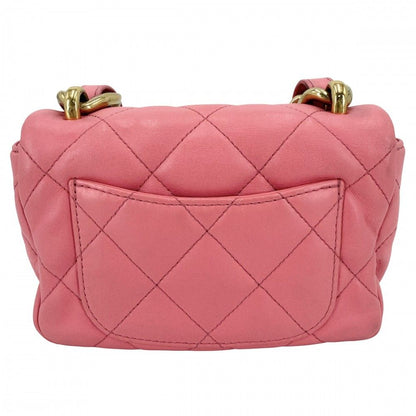 Chanel Big Shoulder Bag Mini Quilted Chain Turnlock Mini CC Logo Leather Pink — view 2