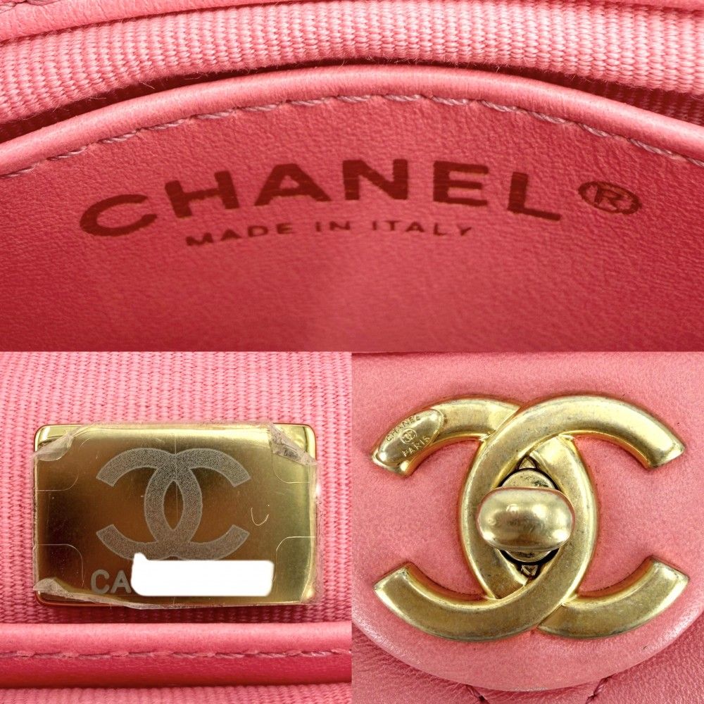 Chanel Big Shoulder Bag Mini Quilted Chain Turnlock Mini CC Logo Leather Pink — view 5