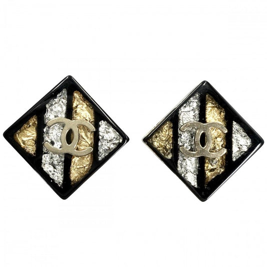 Chanel Big Earrings CC Logo Diamond 16c Black Gold