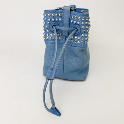 Miu Miu Studs Drawstring Shoulder Bag Leather Blue Silver Vintage — view 7
