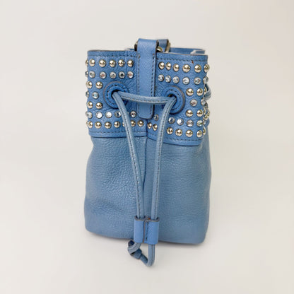 Miu Miu Studs Drawstring Shoulder Bag Leather Blue Silver Vintage — view 6