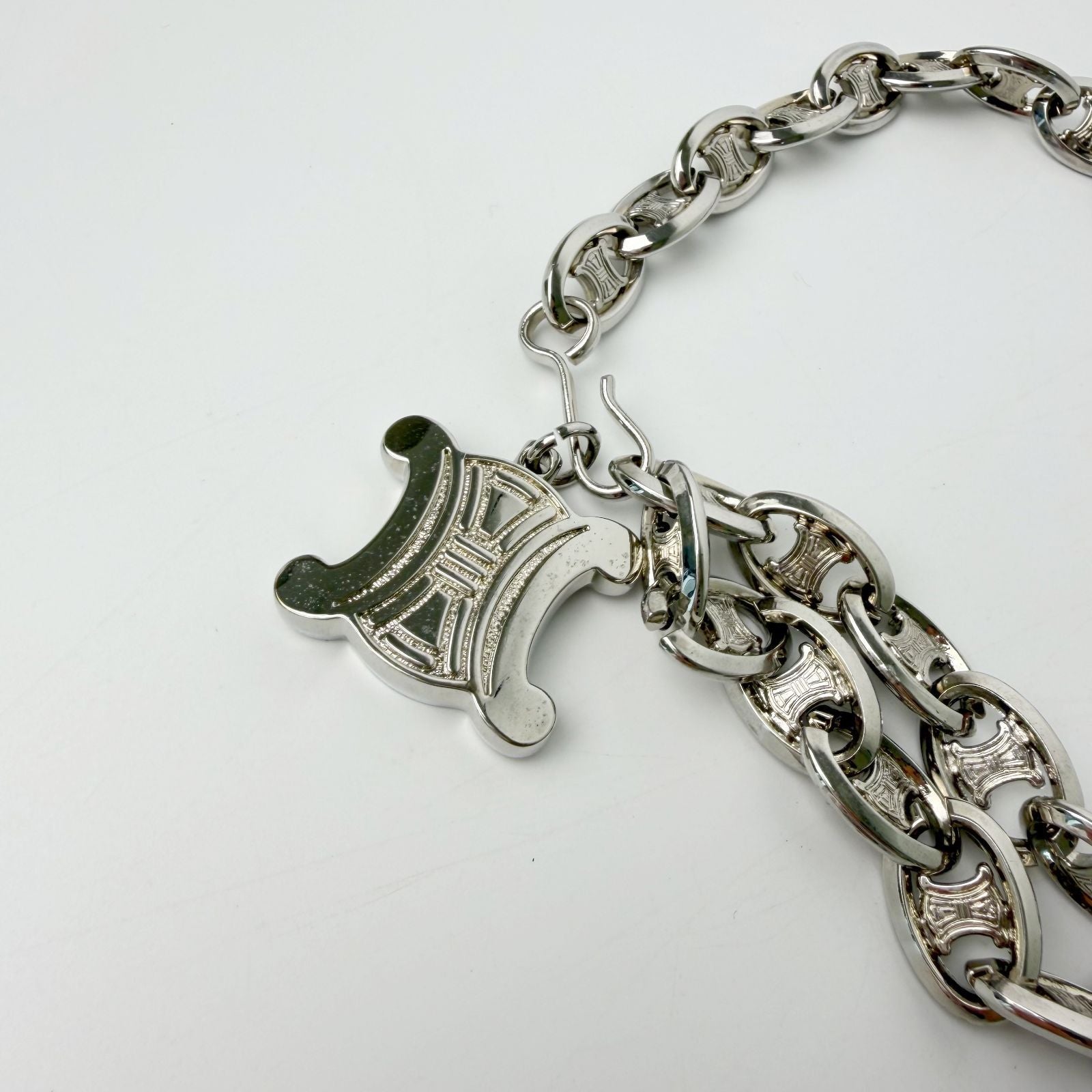 Celine Vintage Triomphe Chain Belt Plated Silver — view 3