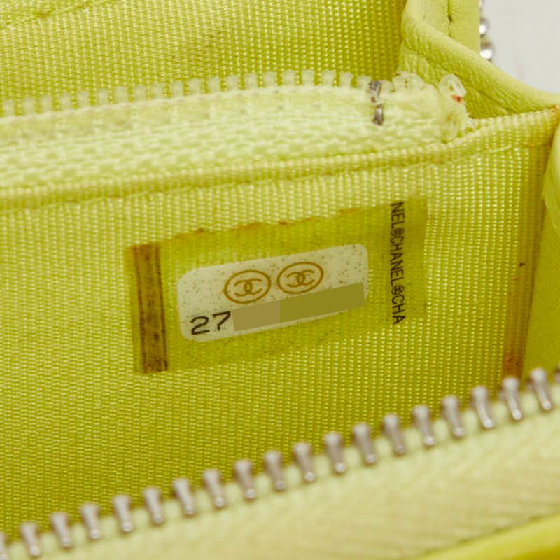Chanel CC Logo Quilted Zip Around Wallet Black Yellow Leather — view 7