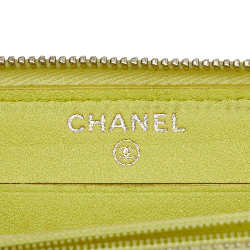Chanel CC Logo Quilted Zip Around Wallet Black Yellow Leather — view 8