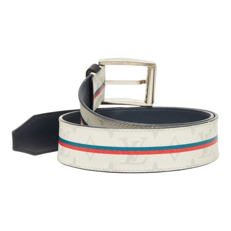 Louis Vuitton Monogram Ceintur Belt 85 34 Blanc White Gray Navy Leather — view 3