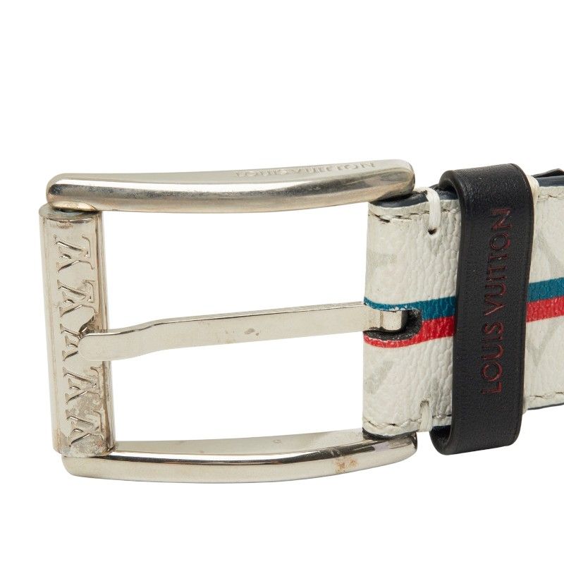 Louis Vuitton Monogram Ceintur Belt 85 34 Blanc White Gray Navy Leather — view 4