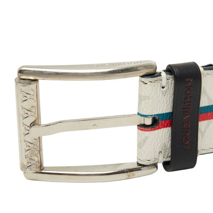Louis Vuitton Monogram Ceintur Belt 85 34 Blanc White Gray Navy Leather — view 4