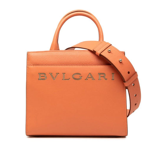 Bvlgari Logo 2-Way Shoulder Bag Orange Leather
