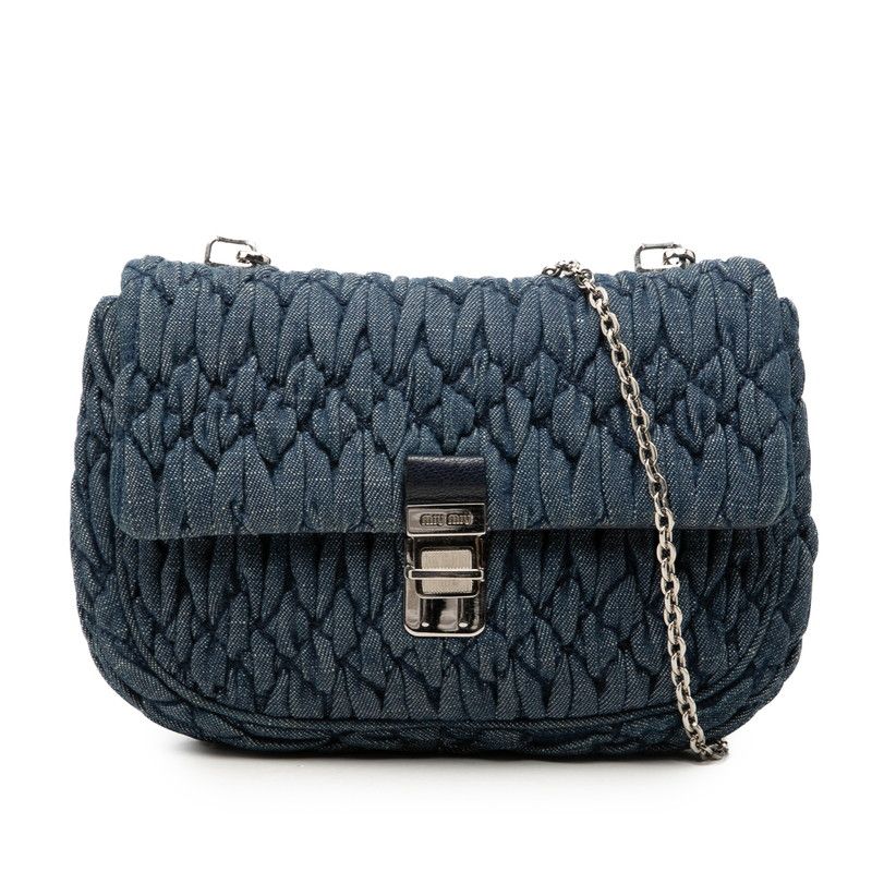 Miu Miu Blue Denim Leather Shoulder Bag