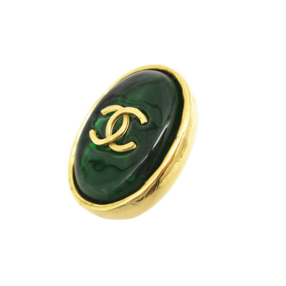 Chanel Single Earring Gripoix CC Logo Green — view 8