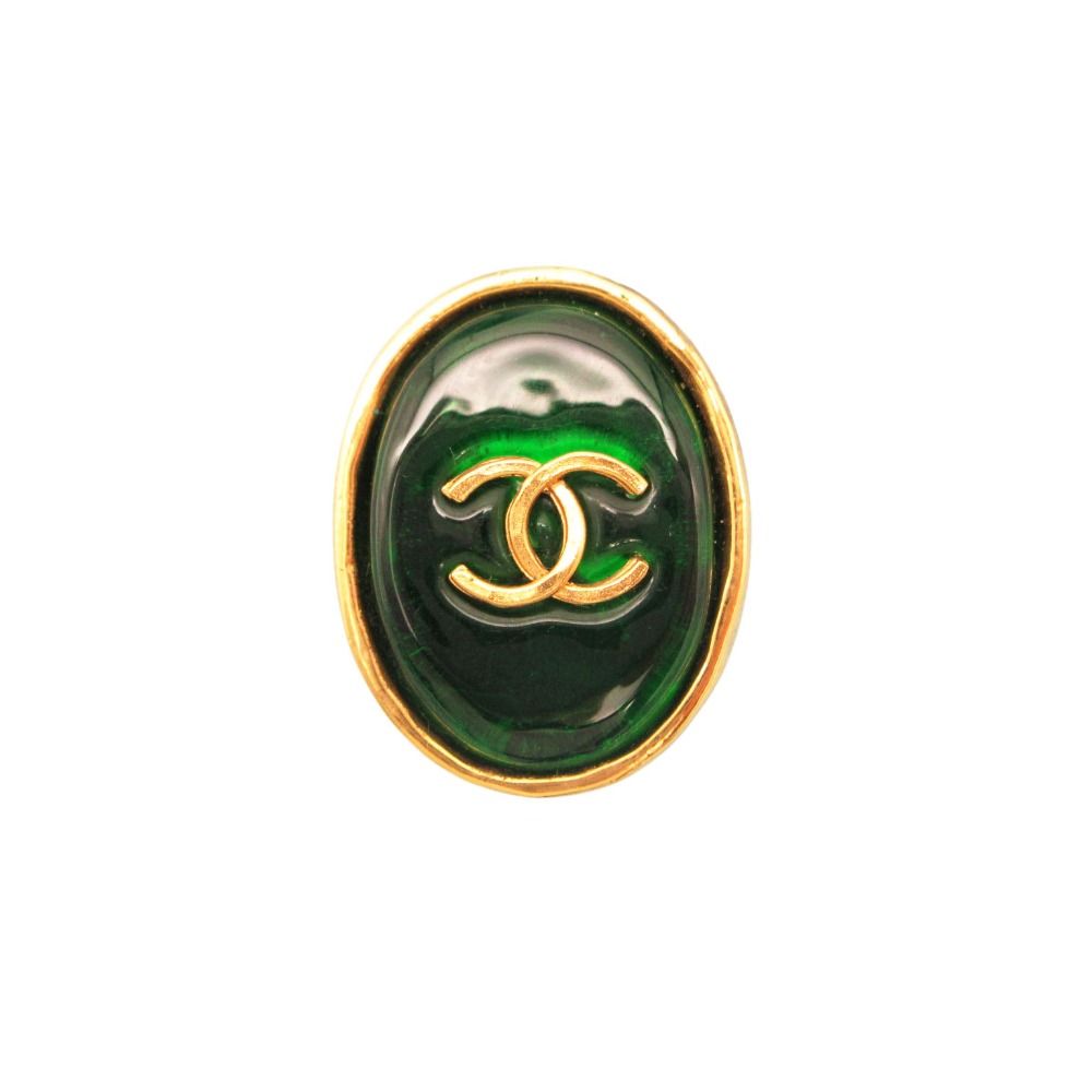 Chanel Single Earring Gripoix CC Logo Green