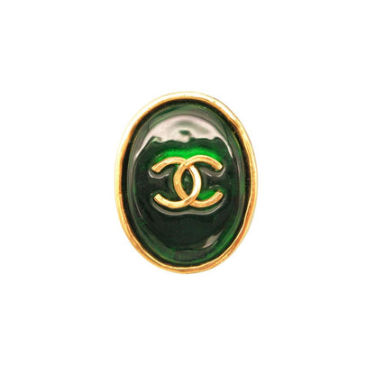 Chanel Single Earring Gripoix CC Logo Green