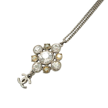 Chanel Necklace CC Logo Metal Rhinestone Silver