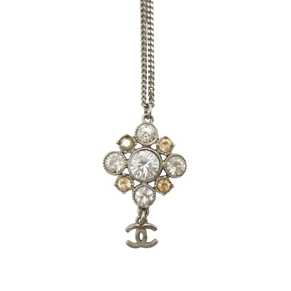 Chanel Necklace CC Logo Metal Rhinestone Silver — view 2