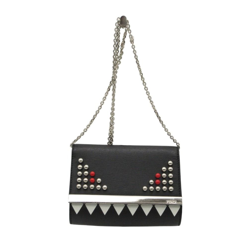 Fendi Shoulder Bag Vitello Elite Leather Monster Clutch Chain Black — view 2