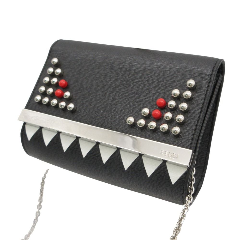 Fendi Shoulder Bag Vitello Elite Leather Monster Clutch Chain Black