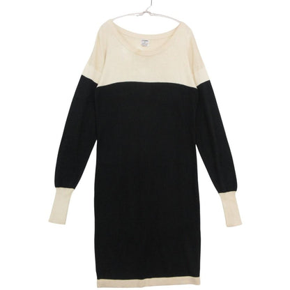 Chanel Dress Bicolor Long Sleeve Scottish Knee Length Rib Cotton Drop Woolder