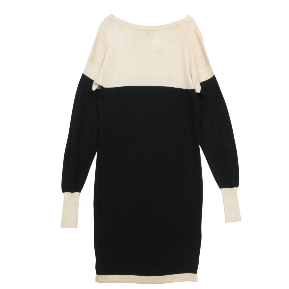 Chanel Dress Bicolor Long Sleeve Scottish Knee Length Rib Cotton Drop Woolder — view 2