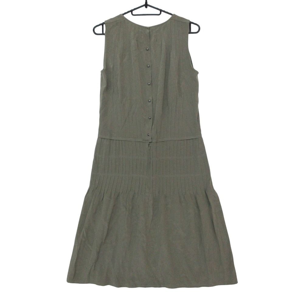 Chanel Dress 100% Silk CC Logo with Button Sleeveless Knee Length Khaki Green — view 2