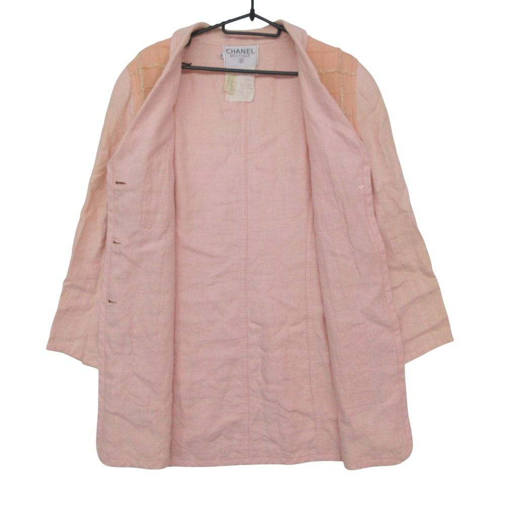 Chanel Tailored Jacket Linen Checker Tweed Outer CC Logo Button Shoulder — view 3