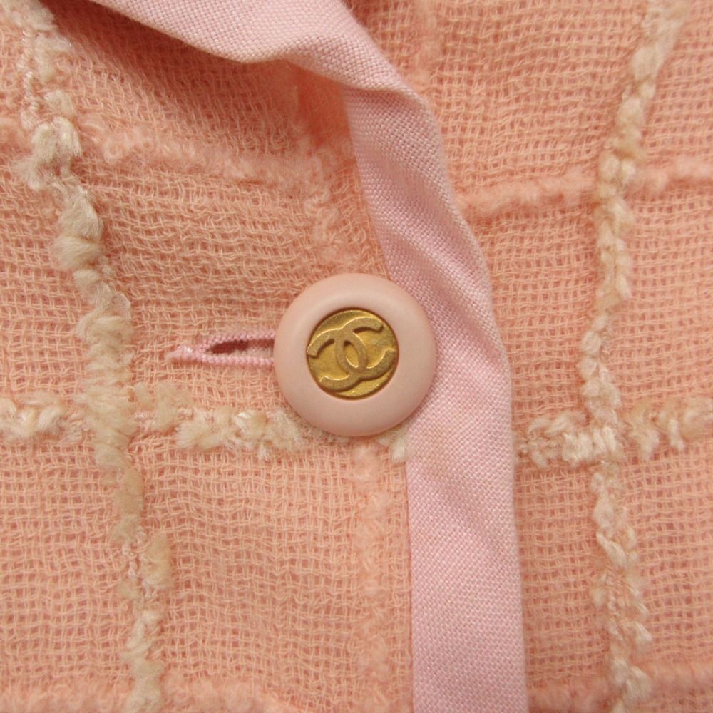 Chanel Tailored Jacket Linen Checker Tweed Outer CC Logo Button Shoulder — view 8
