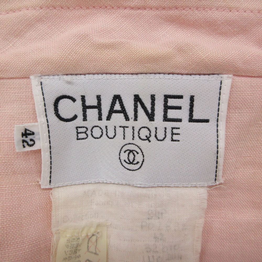 Chanel Tailored Jacket Linen Checker Tweed Outer CC Logo Button Shoulder — view 5