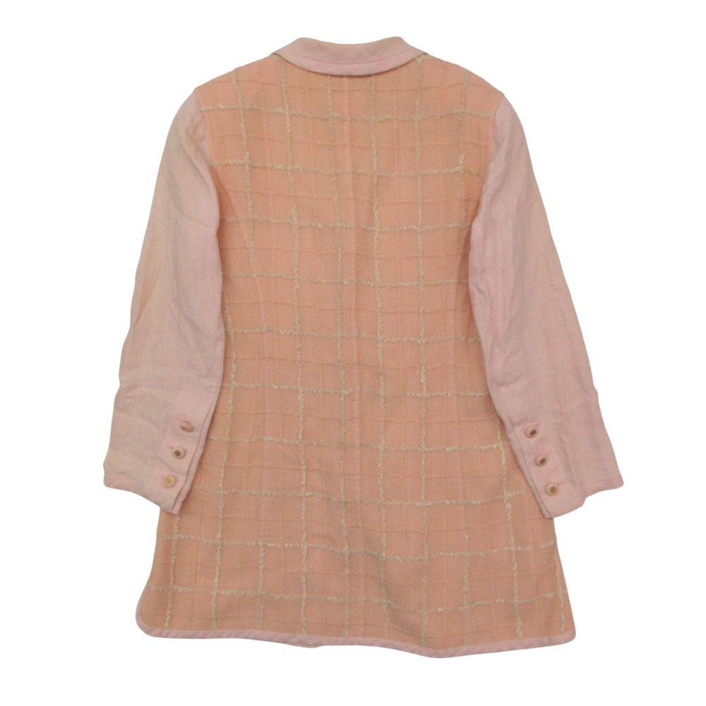 Chanel Tailored Jacket Linen Checker Tweed Outer CC Logo Button Shoulder — view 2