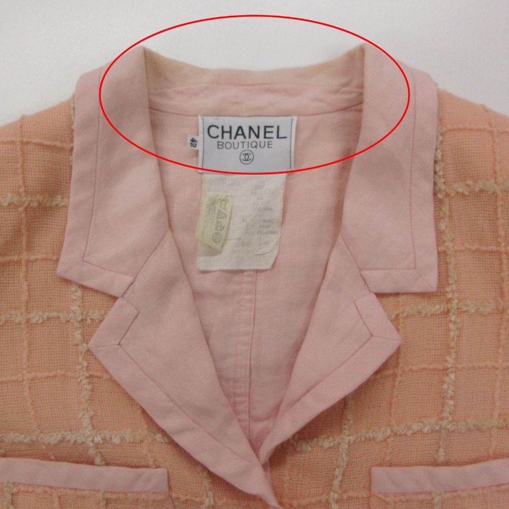 Chanel Tailored Jacket Linen Checker Tweed Outer CC Logo Button Shoulder — view 7