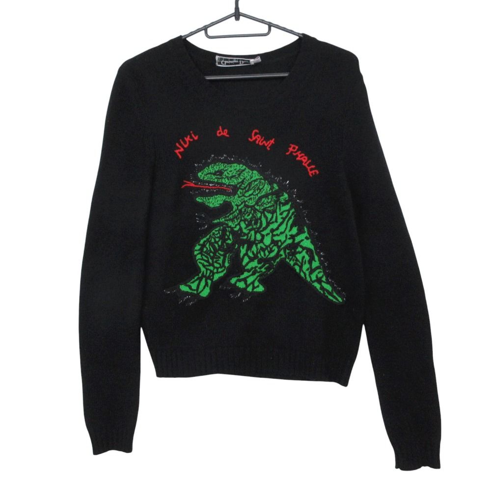 Dior Christian Sanfal Cashmere Sweater Top Dragon Embroidery Black