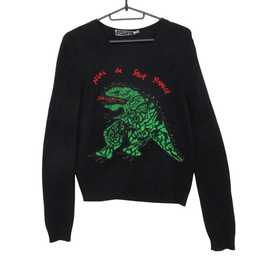 Dior Christian Sanfal Cashmere Sweater Top Dragon Embroidery Black