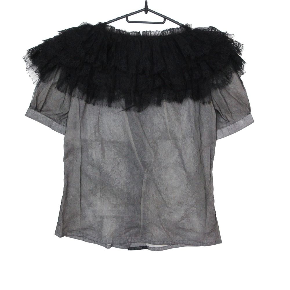 Chanel Blouse Chiffon Quilted Frill See Through Top Short Sleeve Black — view 2