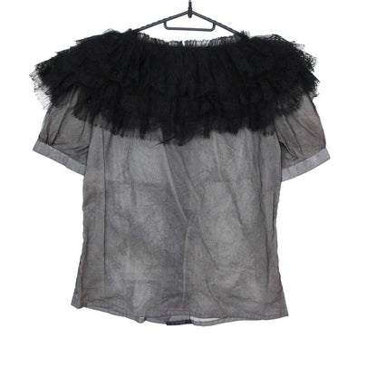 Chanel Blouse Chiffon Quilted Frill See Through Top Short Sleeve Black — view 2