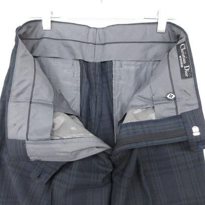 Dior Pants Trousers Tuck Pleated Black Watch Pattern Zip Fly Navy — view 6