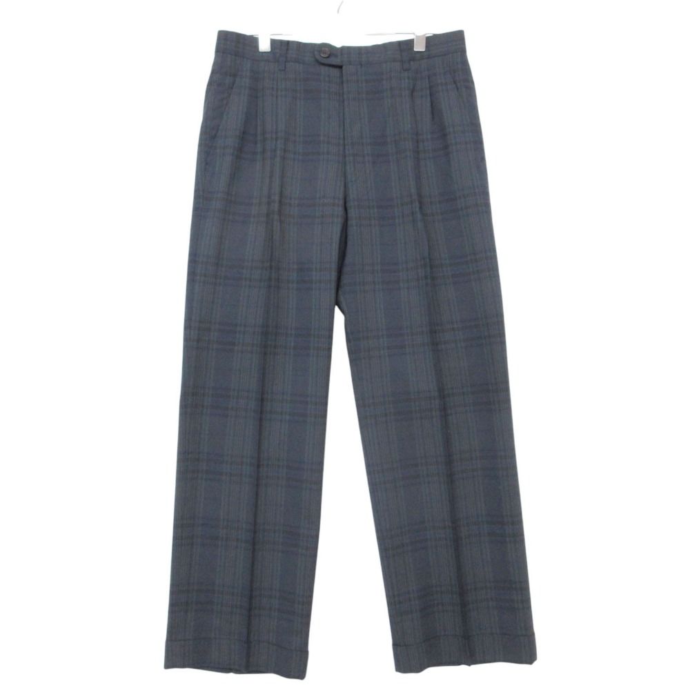 Dior Pants Trousers Tuck Pleated Black Watch Pattern Zip Fly Navy