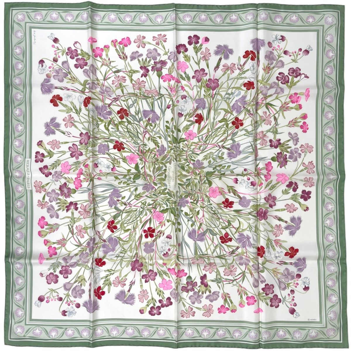 Hermes Carre 90 Oeillets Sauvages Et Autres Caryophyllees Scarf Wild Carnations