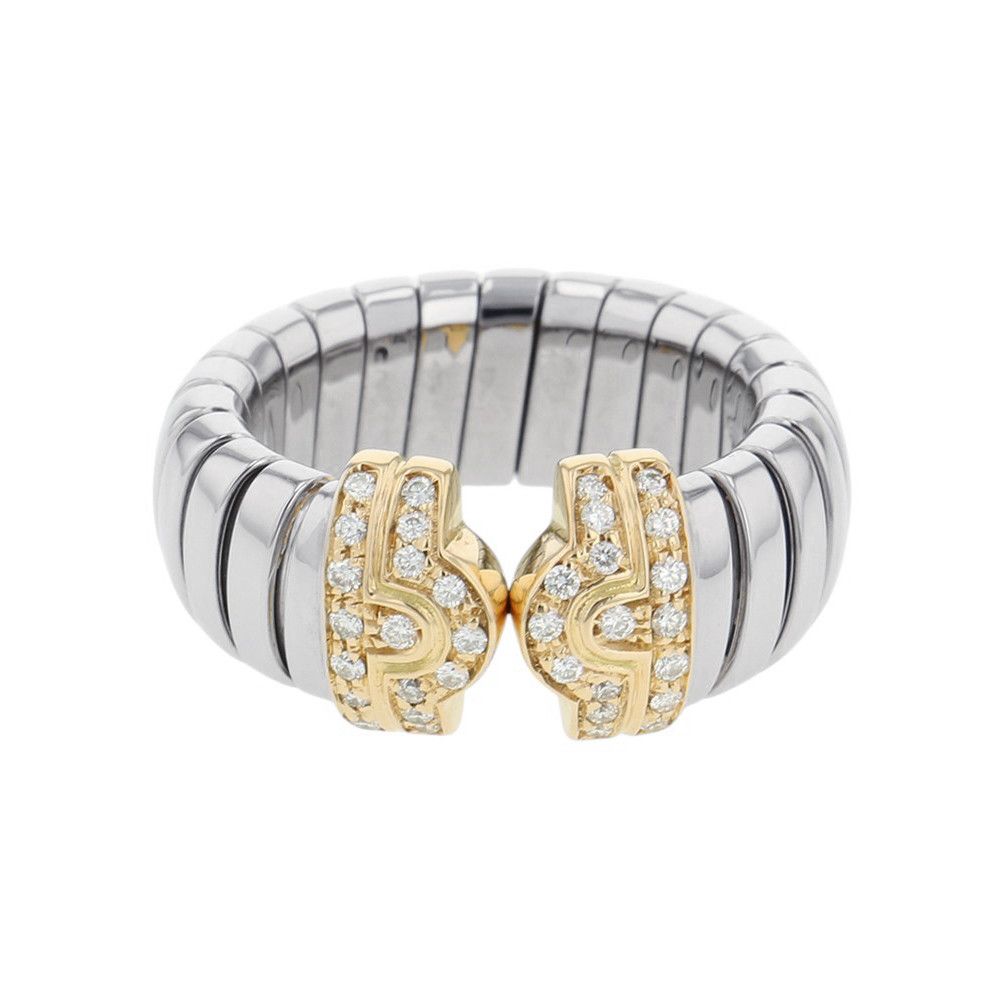 Bvlgari Ring Palentesi Tobogas Diamond 18K Yellow Gold SS Stainless Steel