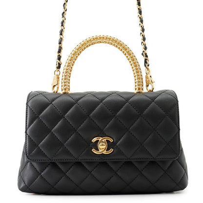 Chanel Quilted CC Logo Coco Handle Lambskin 2-Way Shoulder Bag Black