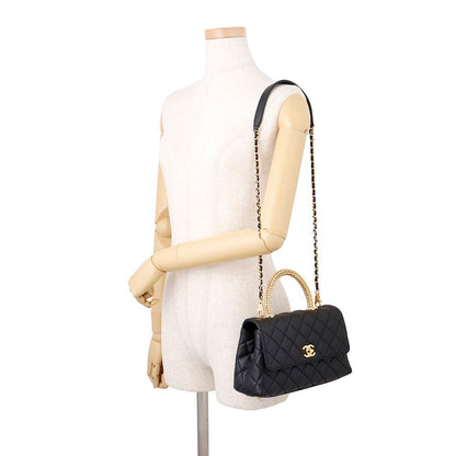 Chanel Quilted CC Logo Coco Handle Lambskin 2-Way Shoulder Bag Black — view 5
