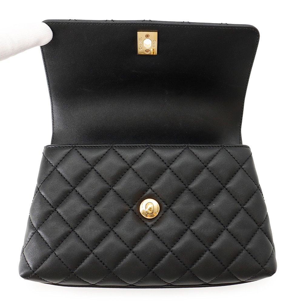 Chanel Quilted CC Logo Coco Handle Lambskin 2-Way Shoulder Bag Black — view 6