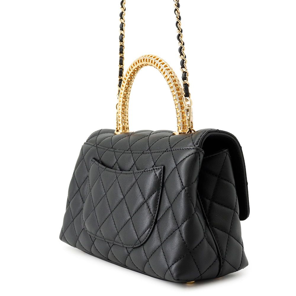 Chanel Quilted CC Logo Coco Handle Lambskin 2-Way Shoulder Bag Black — view 2