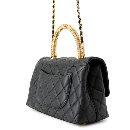 Chanel Quilted CC Logo Coco Handle Lambskin 2-Way Shoulder Bag Black — view 2