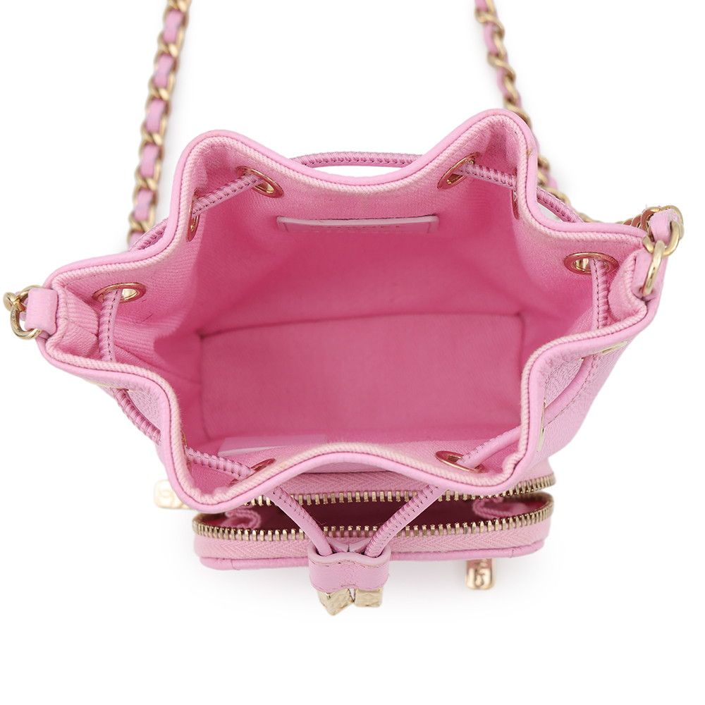 Chanel Chain Shoulder Bag CC Logo Drawstring Caviar Leather — view 5