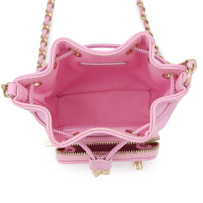 Chanel Chain Shoulder Bag CC Logo Drawstring Caviar Leather — view 5