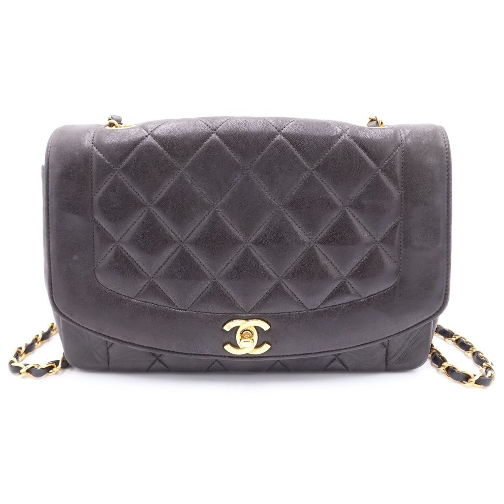 Chanel Diana 25 S Flap S Chain Shoulder Bag Black Lambskin Gold